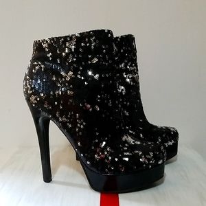 Chinese Laundry Black Sequin Ankle Booties Women Size 6.5M